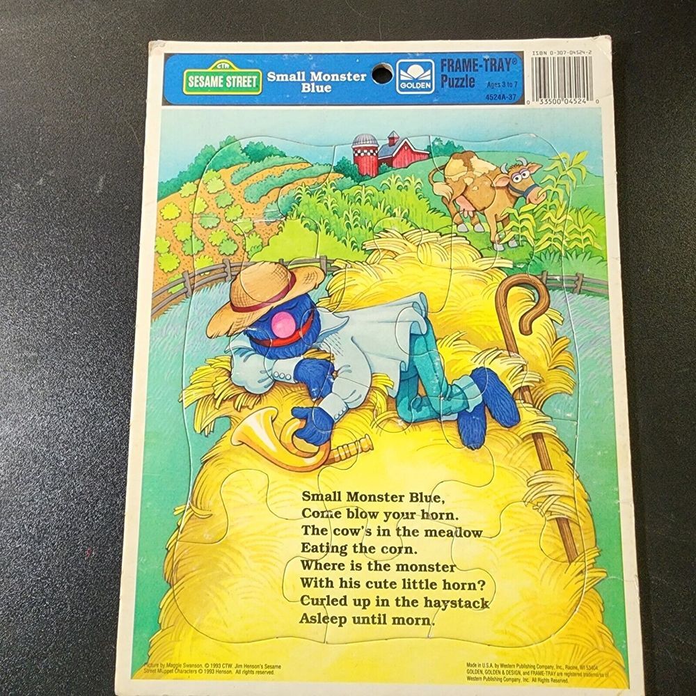 1993 Golden Frame‎ Tray Puzzle GROVER Sesame Street SMALL MONSTER BLUE Complete